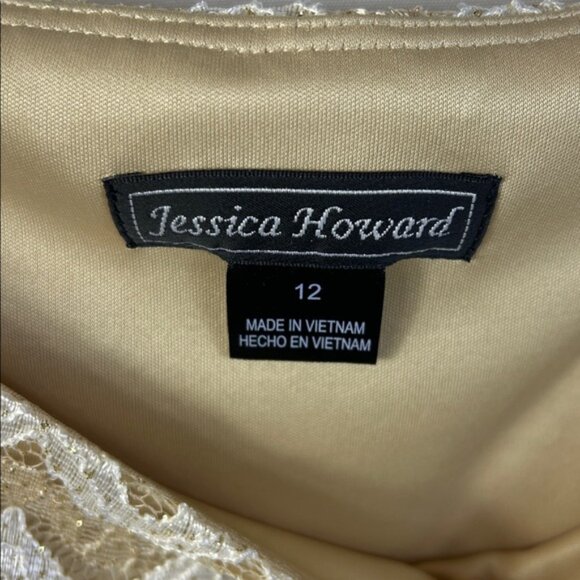 Jessica Howard size 12 shimmering Gold white lace, midi dress, Long Sleeve - Picture 2 of 6